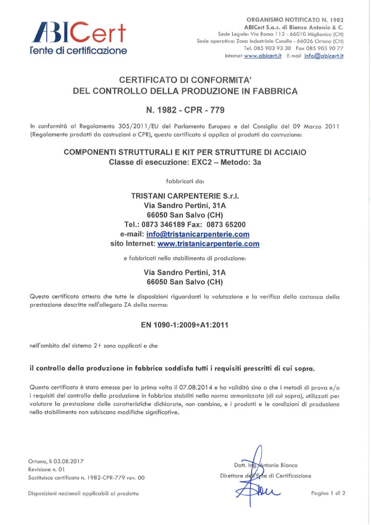 CERTIFICATO DI CONFORMITA' DEL CONTROLLO DELLA PRODUZIONE IN FABBRICA N.1982-CPR779-01